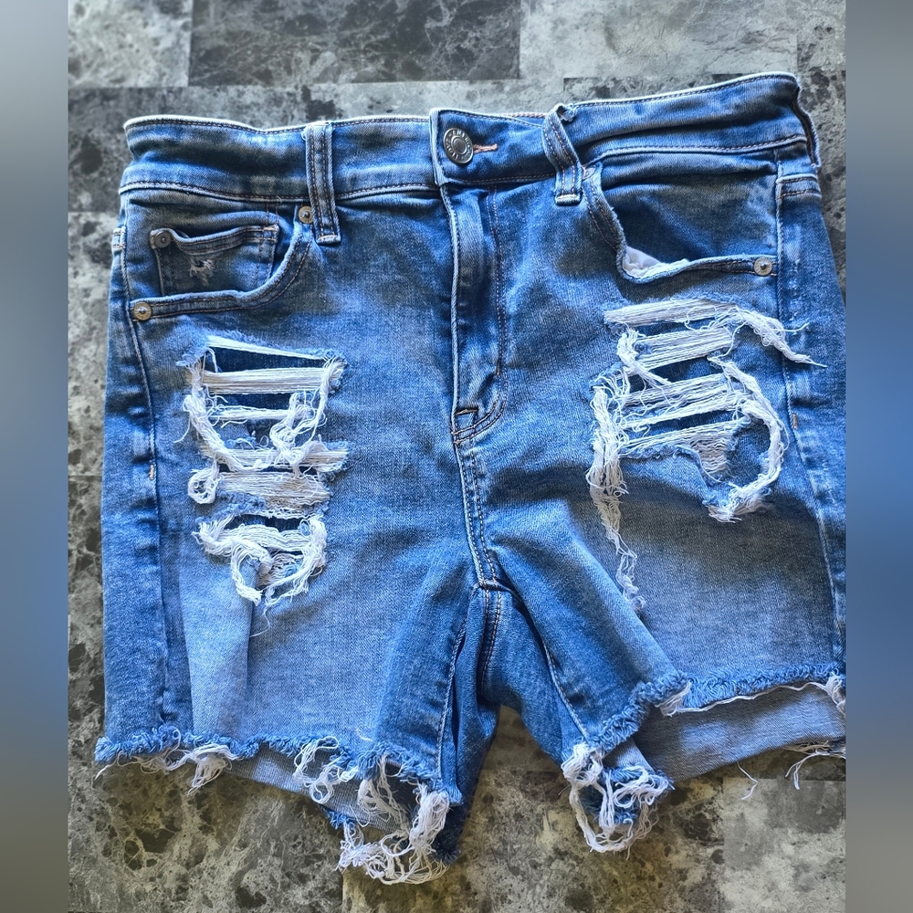 American Eagle Hi-Rise Shortie Blue Jean Shorts